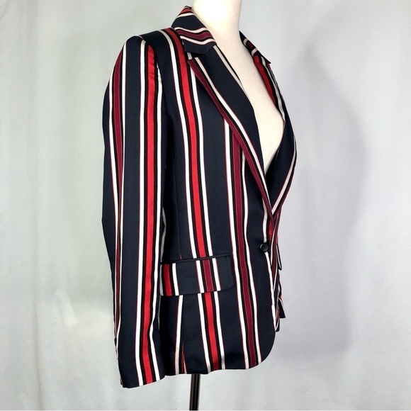 H&M striped viscose sateen blazer navy black red size 4 - Picture 9 of 10